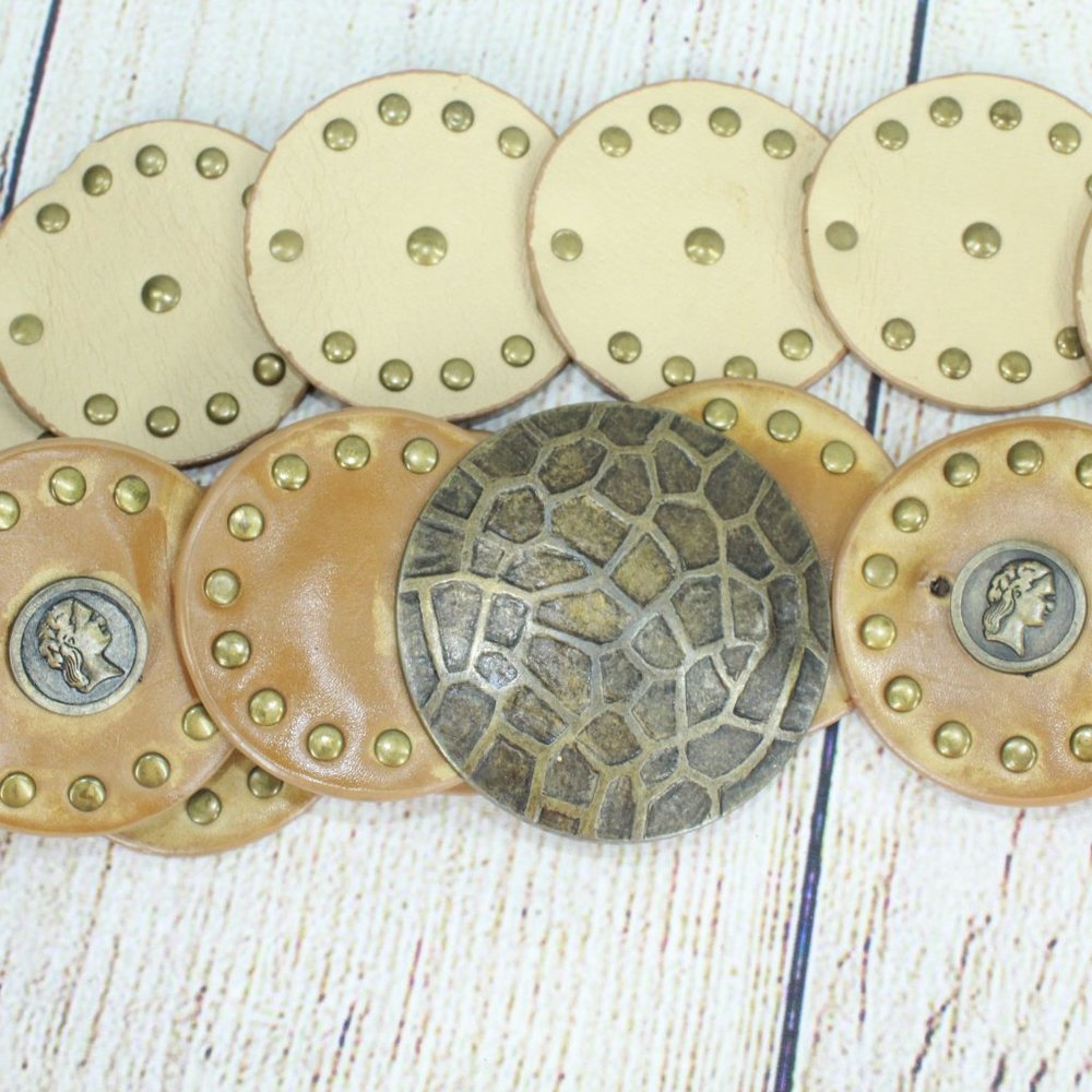 Classic Brown Leather Coin Studded Embellished Boho Morrocan Belt Size M/L - Picture 7 of 8
